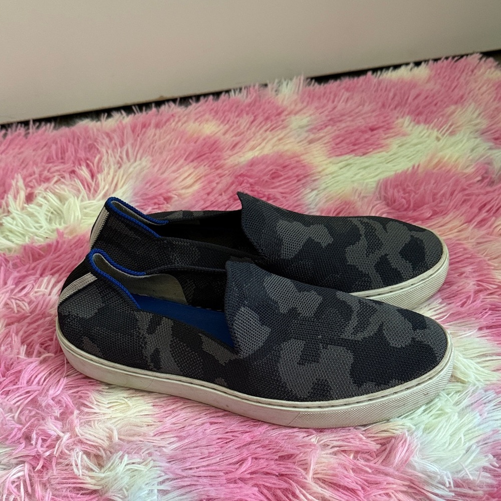 Rothy's Black and Gray Camo Slip-On Flats